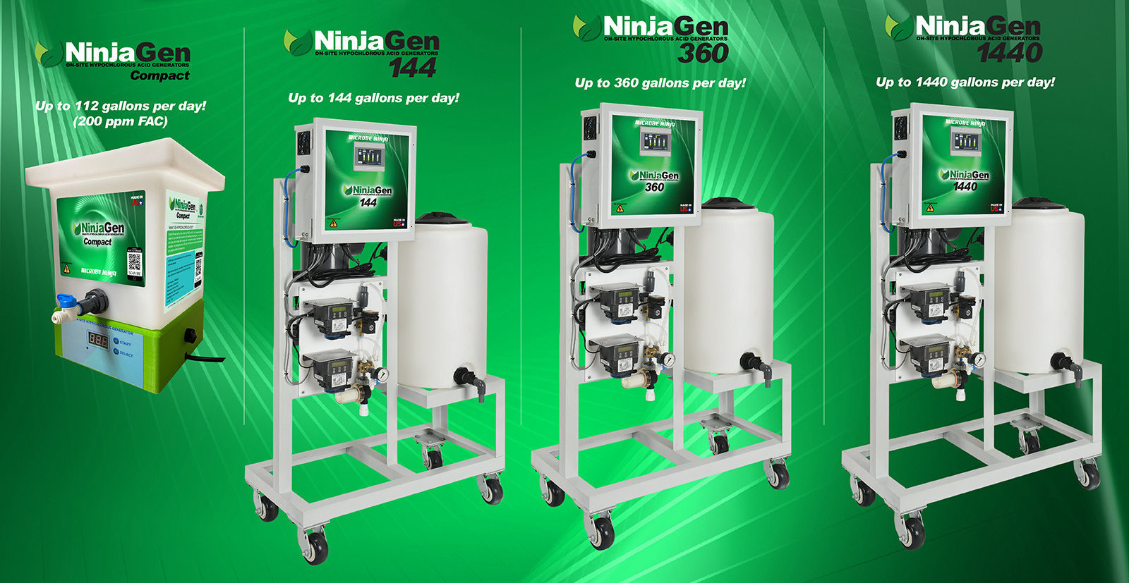 NinjaGen line of on-site hypochlorous acid (HOCl) generators in various sizes