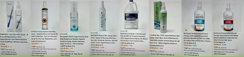 hypochlorous acid products on amazon.com search